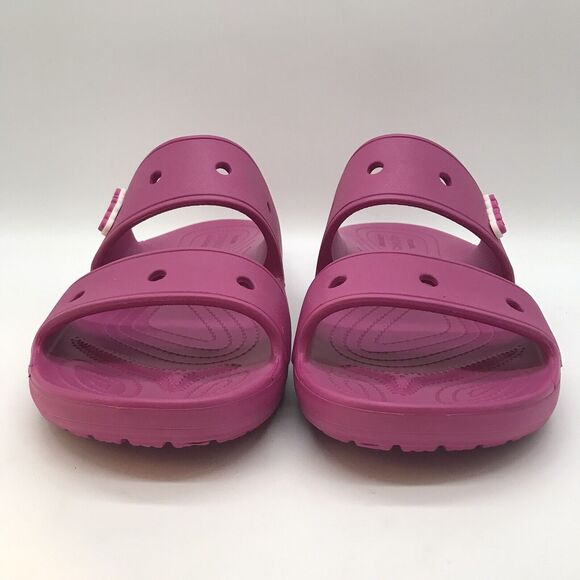 CROCS Iconic Comfort Men's 13 Pink Slides Fushia Fun Double Strap Sandal Jibbits - Picture 2 of 12
